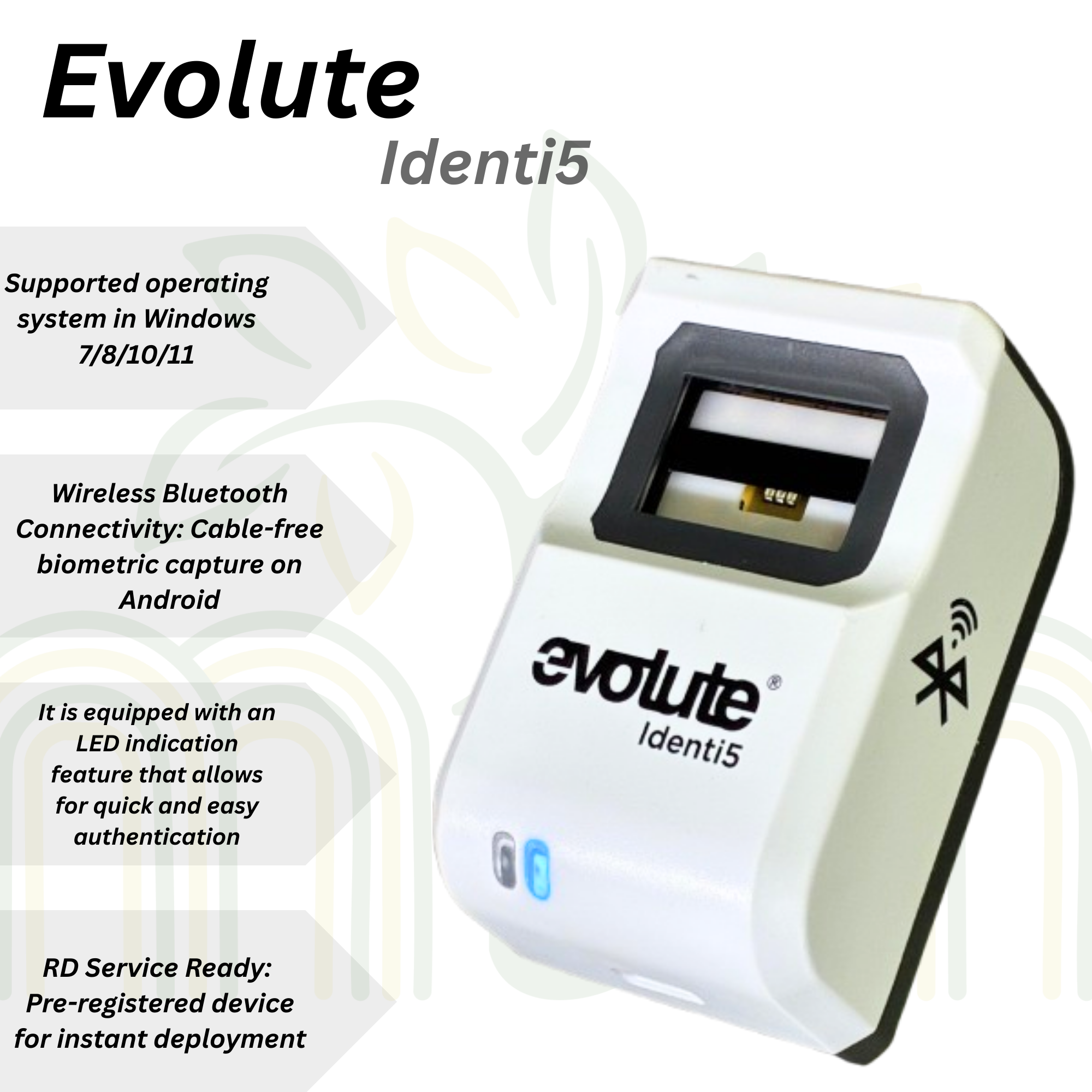 Evolute Identi5 L1 wireless Bluetooth Biometric FIngerprint Scanner